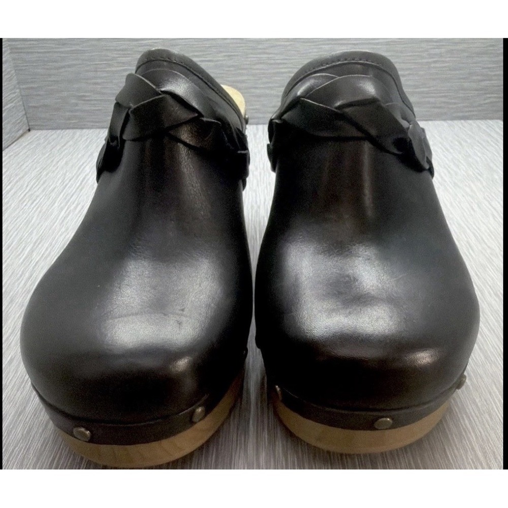 Clarks Black Leather Clog Heels Mule Platform Comfort Ledella Meg 8.5